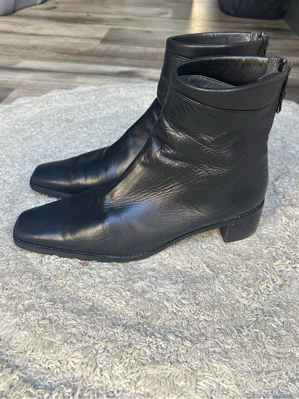Stuart Weitzman Black Leather Ankle Boots Square Toe Women’s 8